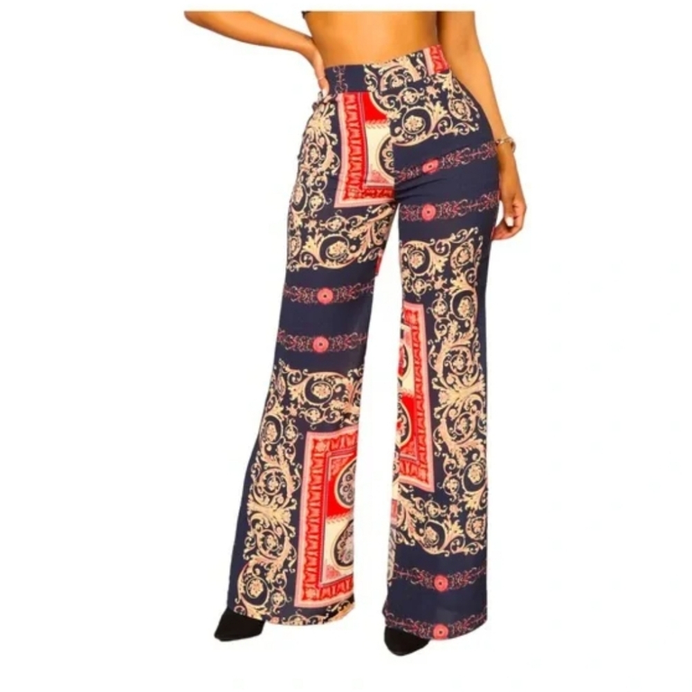FASHION NOVA ORANGE & NAVY MULTICOLOR PANTS..SZ S